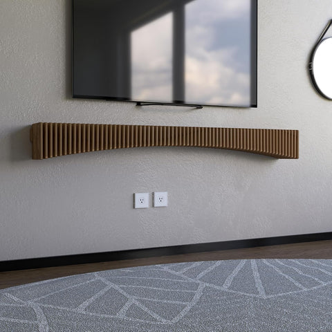 Parametric 60 inch Floating Shelf TV Unit Modern Geometric Wooden Wall Piece Decor Natural Oak Color 3D Wavy Living and Gaming Room Shelf