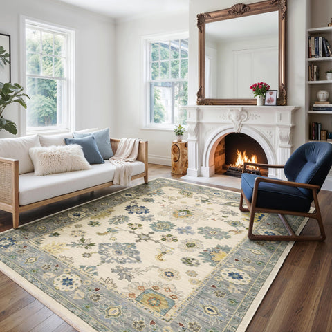 Oriental Weavers Lucca Wool Blend Area Rug - 846H1-9'10" x 12'10" - in Ivory/Blue - Vintage Inspired, Wool Blend, Family, Dining, Living Room Rug