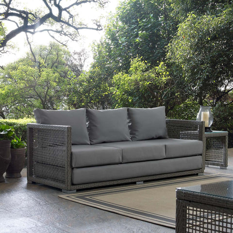 Modway Aura Wicker Rattan Outdoor Patio Sofa Couch in Gray Gray