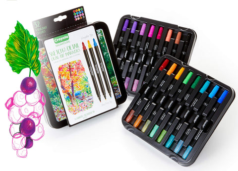 Crayola Sketch & Detail Dual-Tip Markers (16ct), Adult Coloring Set, 32 Colors, Fine & Brush Tip Art Markers, For Calligraphy & Drawing