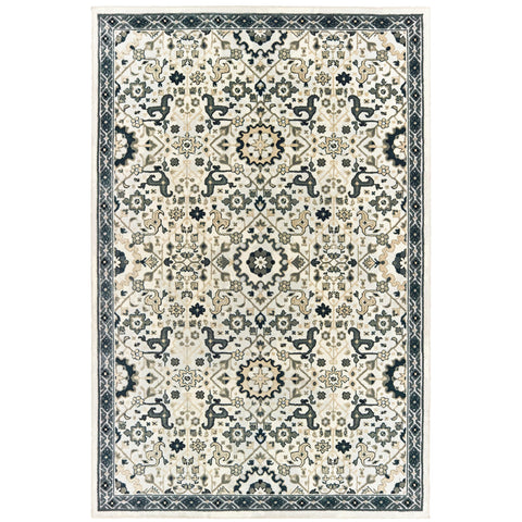 Oriental Weavers Bowen Area Rug - 073J2-7'10" x 10'10" - in Ivory/Navy - Vintage Inspired, Stain Resistant, Family and Pet Friendly, Dining, Living Room Rug