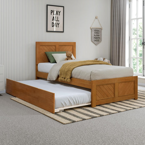 AFI, Canyon Twin Platform Bed with Matching Footboard & Twin Trundle, Light Toffee