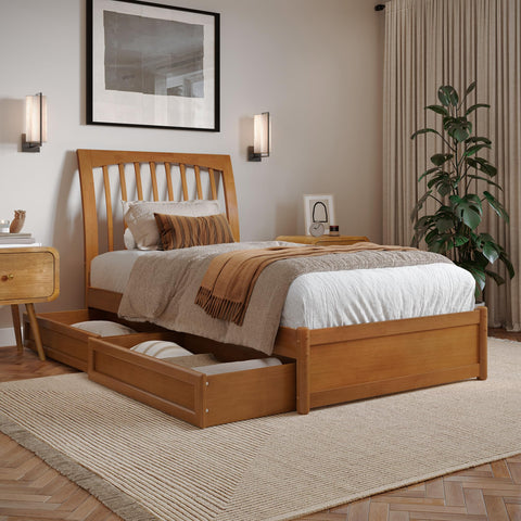 AFI, Roslyn Twin XL Platform Bed with Panel Footboard and Storage Drawers, Light Toffee