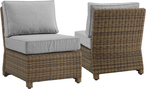 Bradenton 2Pc Armless Wicker Outdoor Chair Set Gray/Weathered Brown - 2 Armless Chairs