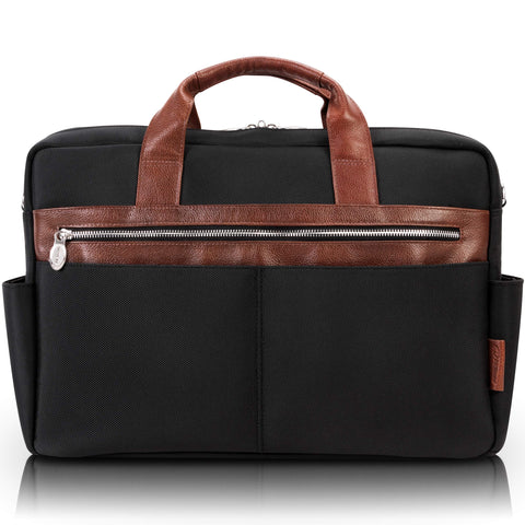 McKlein McKleinUSA Southport, 1680D Ballistic Nylon with Leather Trim, 17" Nylon, Two-Tone, Dual-Compartment, Laptop & Tablet Briefcase, Black (79105)