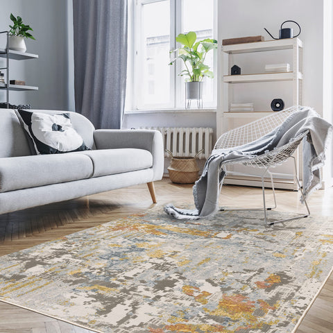 Oriental Weavers Caravan Area Rug - 1340W - 9'10" x 12'10" - in Grey/Blue - Modern Style, Stain Resistant, Family and Pet Friendly, Family, Dining, Living Room Rug