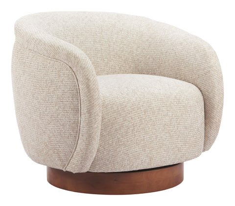 Zuo Vinta Swivel Chair Beige, Beige Accent Chair, Modern Style, Textured Weave, Armrest Support, Plywood, Indoor Living, 35.8" W x 33.1" D x 31.1" H, Non-Stackable