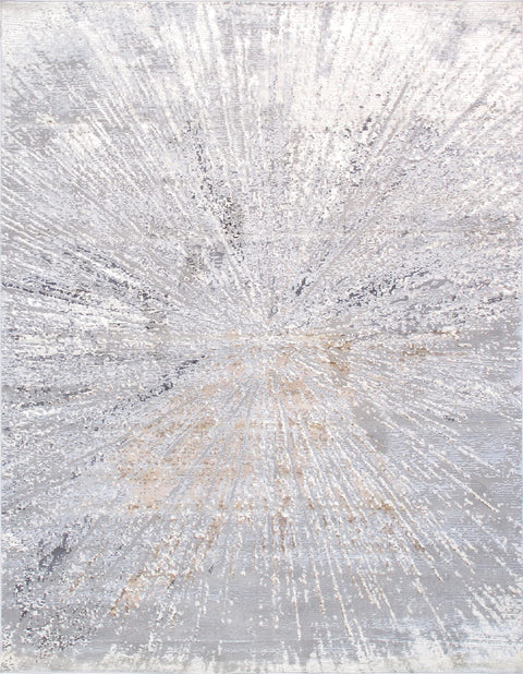 Pasargad Home Turkish Starburst Design Power-Loomed White/Grey Abstract Area Rug- 6' 0'' X 9' 0''