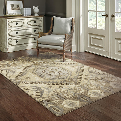 Oriental Weavers Florence Area Rug - 5090D - 5'3" x 7'6" - in Tan/Gold - Vintage Inspired, Stain Resistant, Family and Pet Friendly, Bedroom, Office Rug