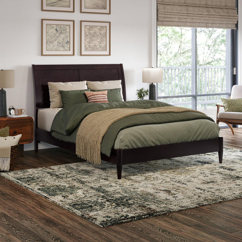 AFI, Valencia Full Solid Wood Low Profile Sleigh Platform Bed, Espresso