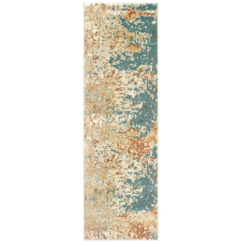 Oriental Weavers Carson Area Rug - 9654B - 2'3" x 7'6" - in Blue/Orange - Modern Style, Stain Resistant, Family and Pet Friendly, Entryway, Hallway Runner Rug