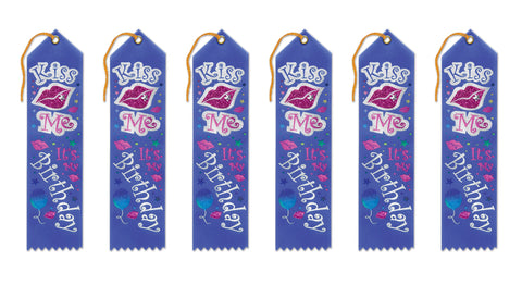 Beistle 6-Pack Kiss Me, it's My Birthday Jeweled Ribbon, 2-Inch by 8-Inch