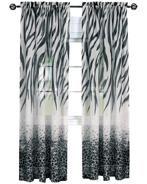 ACHIM Light Filtering Kenya Curtain Panels for Windows - 50" x 63" - Black - Animal Print African Style Drapes for Bedroom & Living Room - Polyester, Machine Washable Home Furnishings