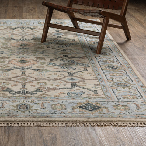 Oriental Weavers Majorca Hand-Made Wool Area Rug - MAJ01-8' x 10' - in Ivory/Light Blue - Vintage Inspired, Hand-Made Wool Rugs, Dining, Living Room Rug