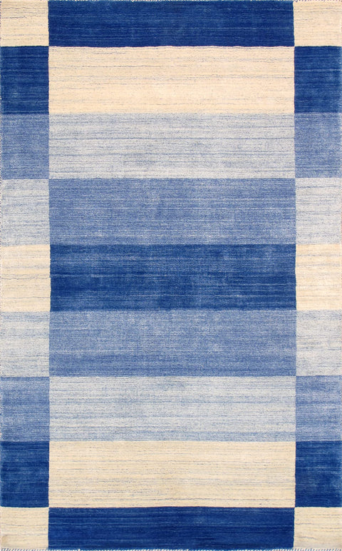Pasargad Home Gramercy Collection Hand-Loomed Blue Bsilk & Wool Area Rug with Cotton Backing- 4' 0'' X 6' 0''