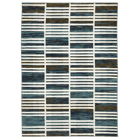 Oriental Weavers Reed Area Rug - RE05A - 6'7" x 9'6" - in Ivory/Blue - Modern Style, Stain Resistant, Family and Pet Friendly, Dining, Living Room Rug