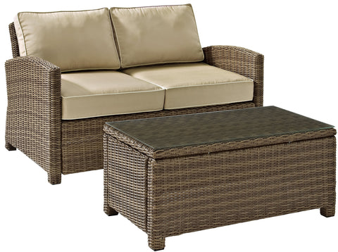 Bradenton 2Pc Wicker Outdoor Loveseat Patio Furniture Set Sand/Weathered Brown - Loveseat & Coffee Table