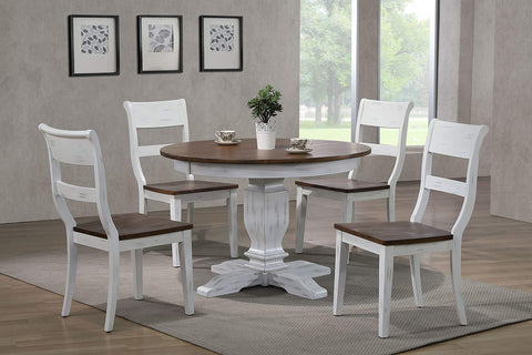 45In.x45In.x63In. Transitional Distressed Cocoa Brown & Cotton White 5-Piece Dining Set