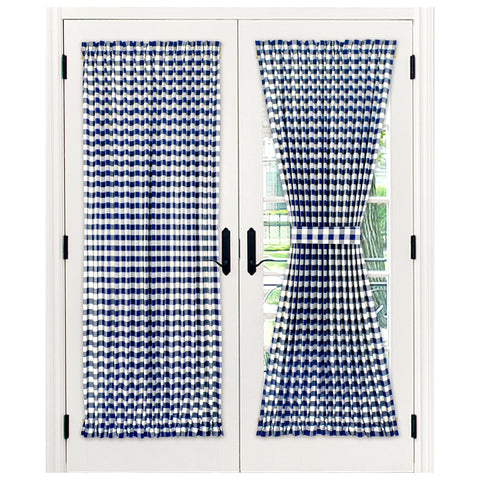 Light Filtering French Door Curtain Panel - 54" x 72"- Sidelight Window Coverings with Adjustable Tieback for Living Room, Patio & Front Doors - Machine Washable Drapes - Buffalo Check Navy