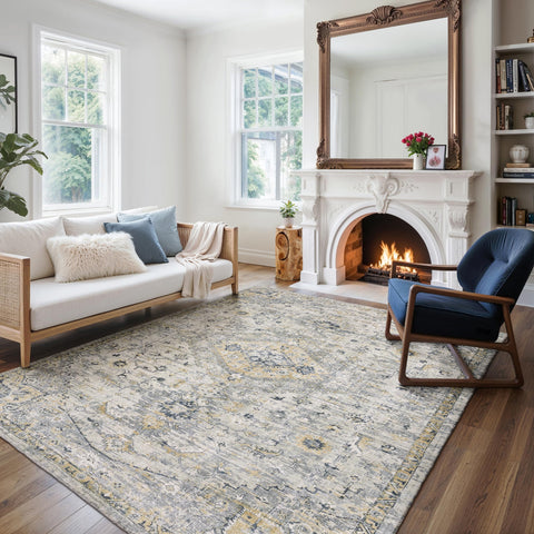 Oriental Weavers Windham Hand-Made Wool Blend Area Rug - WIN03-8' x 10' - in Grey/Gold - Vintage Inspired, Hand-Made Wool Blend Rugs, Dining, Living Room Rug