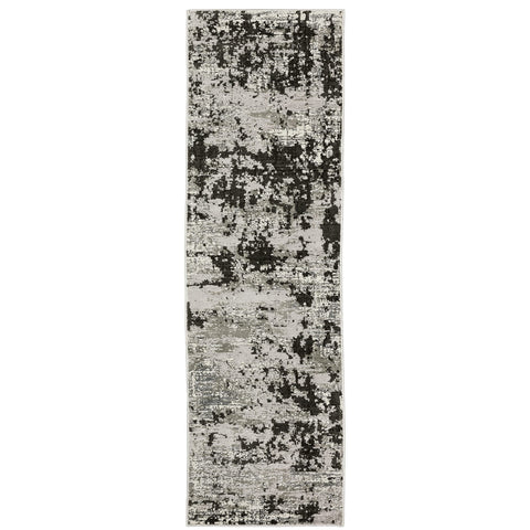 Oriental Weavers Caravan Area Rug - 4153Q - 2'3" x 7'6" - in Grey/Black - Modern Style, Stain Resistant, Family and Pet Friendly, Entryway, Hallway Runner Rug