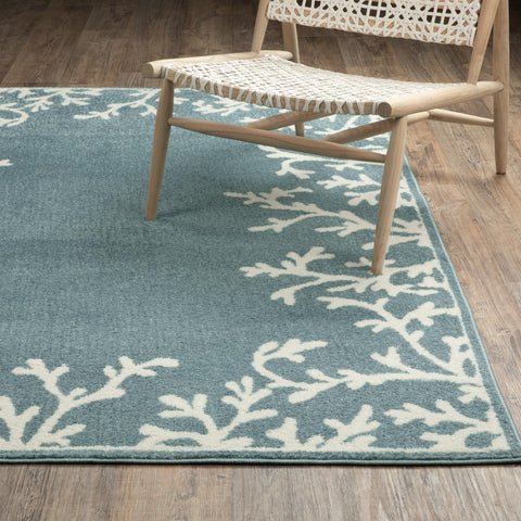 Oriental Weavers Quinn QUI07 - Machine Woven Area Rug - 5'3" x 7' - in Blue/Ivory - Casual Style Bedroom, Bathroom, Entryway, Kitchen Rug