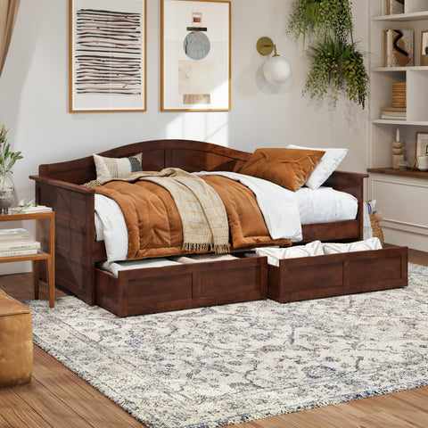 AFI, Acadia Twin Size Wood Daybed Frame with 2 Storage Drawers, Walnut (Brown)