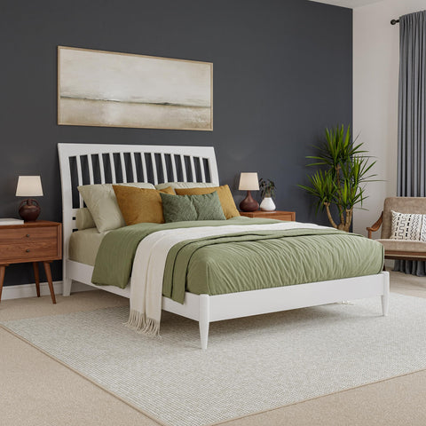 AFI, Orleans Queen Solid Wood Low Profile Sleigh Platform Bed, White