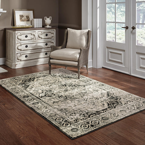 Oriental Weavers Georgia Area Rug - 429G0-6'7" x 9'2" - in Grey/Black - Vintage Inspired, Stain Resistant, Family and Pet Friendly, Dining, Living Room Rug
