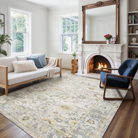 Oriental Weavers Windham Hand-Made Wool Blend Area Rug - WIN06-8' x 10' - in Ivory/Blue - Vintage Inspired, Hand-Made Wool Blend Rugs, Dining, Living Room Rug