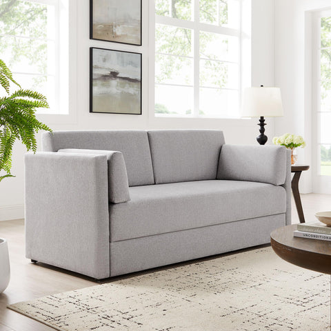 Modway Linden 73 Inch Heathered Chenille Upholstered Sofa in Taupe