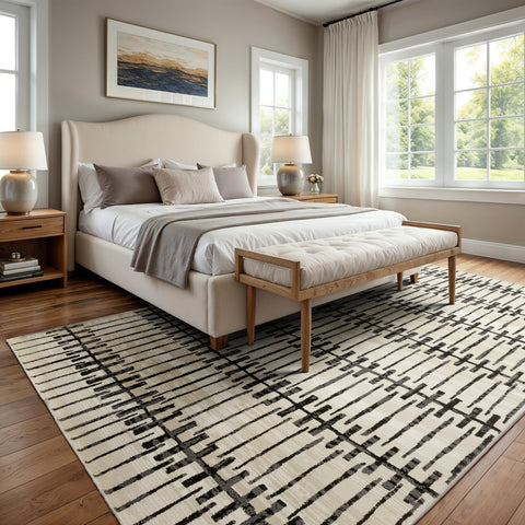 Oriental Weavers Raylan Area Rug - RAY11-6'7" x 9'6" - in Beige/Black - Modern Style, Stain Resistant, Family and Pet Friendly, Dining, Living Room Rug