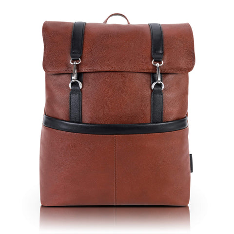 McKleinUSA Element, Pebble Grain Calfskin Leather, 17" Two-Tone, Flap-Over, Laptop & Tablet Backpack, Brown (18470)