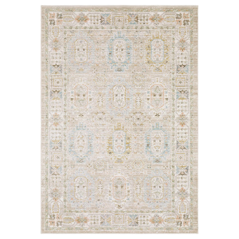 Oriental Weavers Cavett Area Rug - CAV04-5'3" x 7'6" - in Beige/Blue - Vintage Inspired, Stain Resistant, Family and Pet Friendly, Bedroom, Office Rug