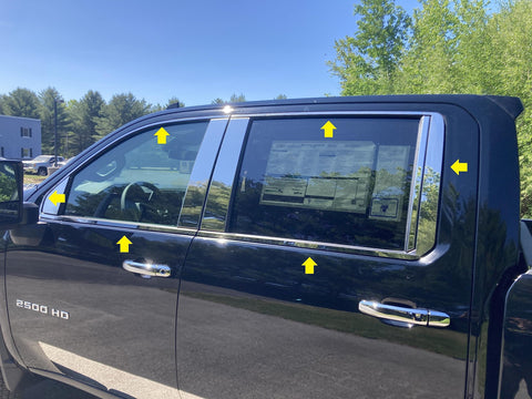 QAA Part WP60185 is a 12 Piece Stainless Steel Window Trim Package Includes Upper Trim, Window Sills, NO Pillar Posts That is Compatible with Chevrolet Silverado 2500/3500 HD 2020-2024, 4dr, Pickup