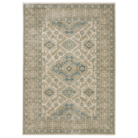 Oriental Weavers Maeve Area Rug - MAE05-2'3" x 7'6" - in Beige/Teal - Vintage Inspired, Stain Resistant, Family and Pet Friendly, Entryway, Hallway Runner Rug