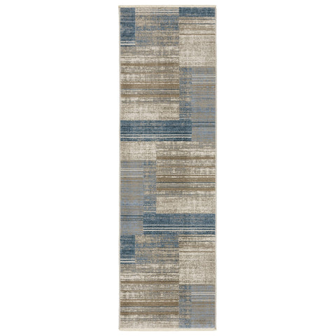 Oriental Weavers Bauer Area Rug - 090B2-2'3" x 7'6" - in Blue/Beige - Modern Style, Recycled PET Fibers, Stain Resistant, Entryway, Hallway Runner Rug