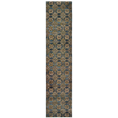 Oriental Weavers Andorra Area Rug - 6883C - 2'6" x 12' - in Blue/Gold - Vintage Inspired, Stain Resistant, Family and Pet Friendly, Entryway, Hallway Runner Rug