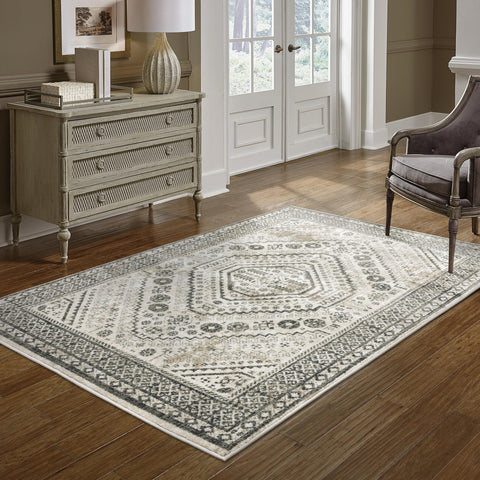 Oriental Weavers Georgia Area Rug - 659C0-7'10" x 10' - in Ivory/Grey - Vintage Inspired, Stain Resistant, Family and Pet Friendly, Dining, Living Room Rug