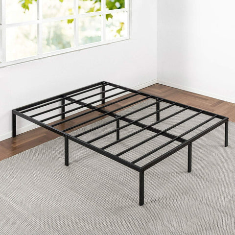 Fast Furnishings Full Size Black Metal Platform Bed Frame with Headboard Attachment Slots