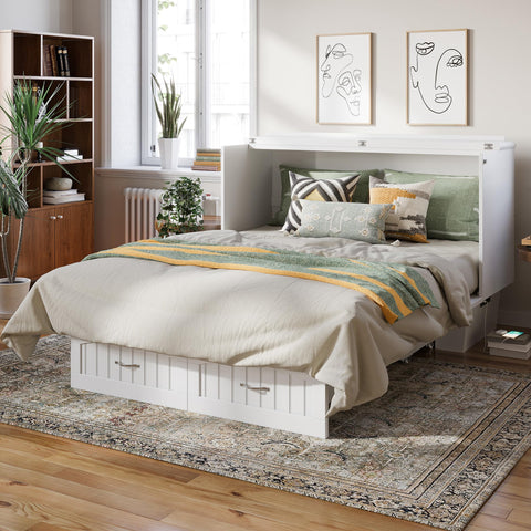 AFI, Sydney Modern Coastal Queen Solid Wood Murphy Bed Chest with Mattress in White