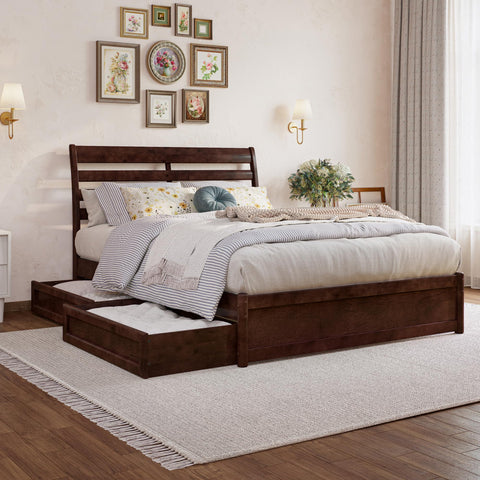 AFI, Emelie Full Platform Bed with Panel Footboard and Storage Drawers, Walnut