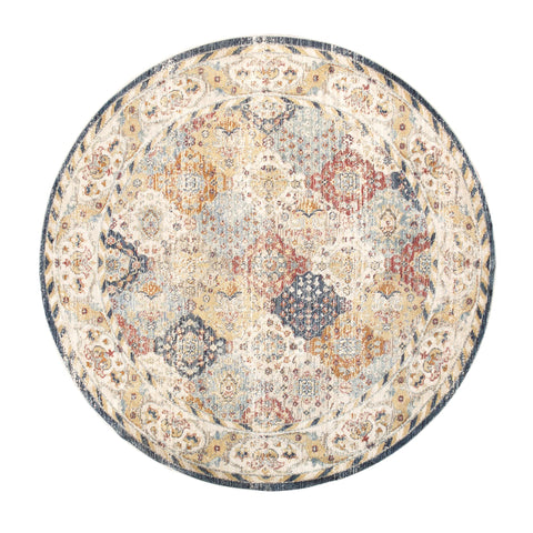Pasargad Home Turkish Heritage Design Power-Loomed L. Blue/Multicolor Area Rug- 6' 0'' X 6' 0''