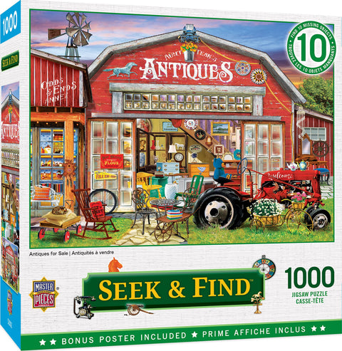 MasterPieces 1000 Piece Seek & Find Jigsaw Puzzle for Adults, Family, Or Youth - Antiques for Sale - 19.25"x26.75"