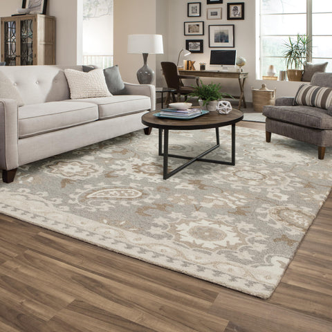 Oriental Weavers Craft Hand-Made Wool Area Rug - 93003-10' x 13' - in Grey/Sand - Scandinavian Inspired, Hand-Made Wool Rugs, Family, Dining, Living Room Rug