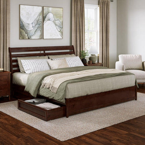 AFI, Emelie King Platform Bed with Panel Footboard and Storage Drawers, Walnut