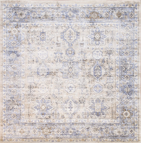 Pasargad Home Turkish Fantasia Area Rug, Fabric Oriental Square Rugs for Living Room, Bedroom, Home Office, 6' x 6', Beige
