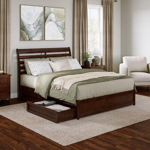AFI, Emelie Queen Platform Bed with Panel Footboard and Storage Drawers, Walnut