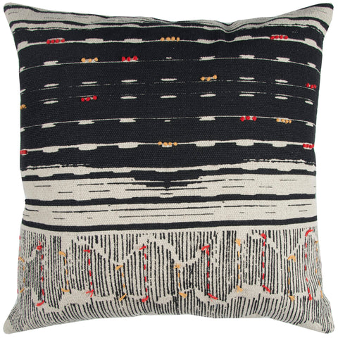Rizzy Home | T12953 | Poly Fill Decorative Pillow | 22"x22" Black/Gray/Red Stripe