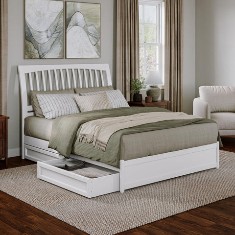 AFI, Roslyn Queen Platform Bed with Panel Footboard and Storage Drawers, White